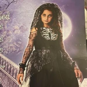 BRAND NEW girl haunted bride black lace dress halloween costume size 4-6